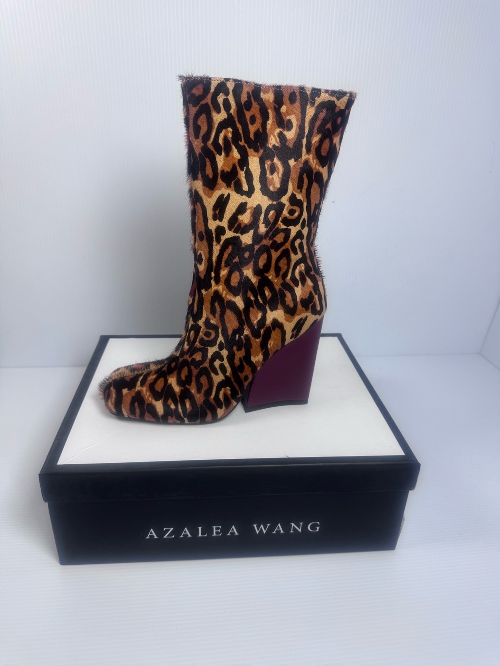 Azalea Wang Leopard Calf Hair Wedge Boots | Size 6.5 | Statement Heels | NIB